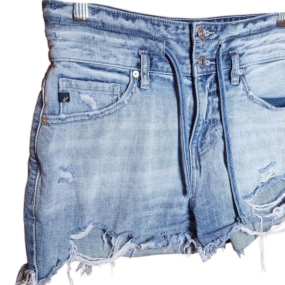 Kancan High rise frayed hem drawstring denim shorts distressed jean shorts M/ - Picture 5 of 5